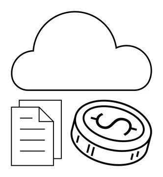 Cloud Computing Concept with Document and Coin Illustrating Digital Economy.. Stock Illustration