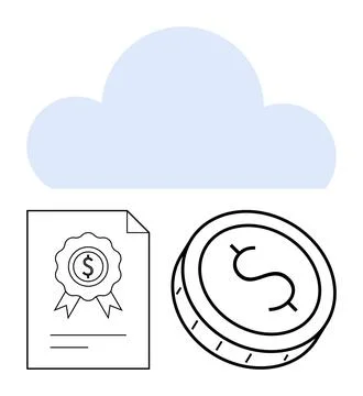 Cloud computing concept with document, coin and cloud element indicating on.. イラスト素材