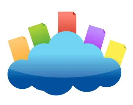 Cloud computing concept with documents Stock Illustration