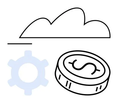 Cloud computing concept with dollar coin and cogwheel, emphasizing digital .. 스톡 일러스트