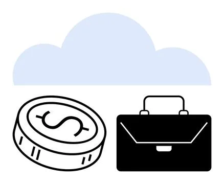 Cloud computing concept with dollar coin and briefcase symbolizing finance .. イラスト素材