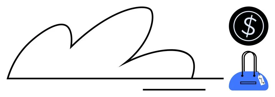 Cloud computing concept with dollar sign and blue shopping bag Stock Illustration