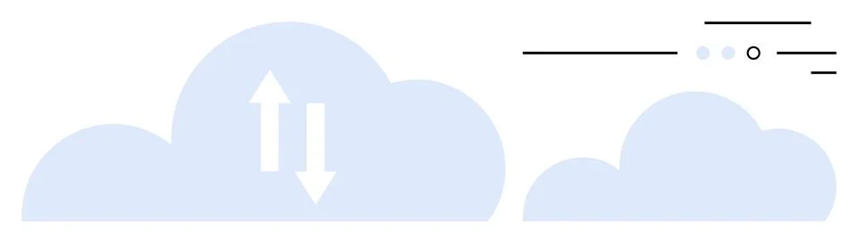 Cloud computing concept with up-down arrows and minimal lines representing .. Illustrazione stock