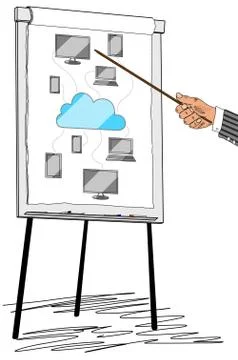 Cloud computing concept drawn on a flipchart Illustrazione stock