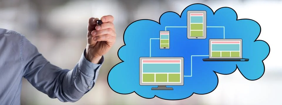 Cloud computing concept drawn by a man 스톡 사진