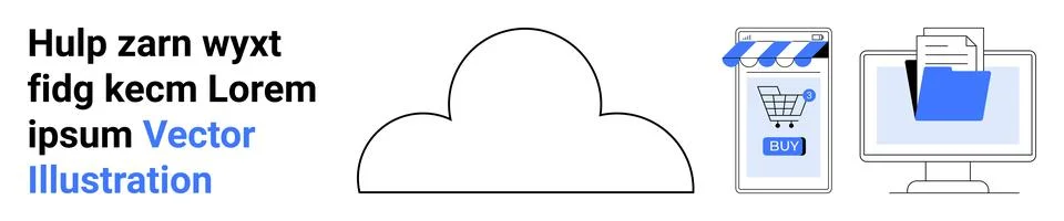 Cloud Computing Concept with E-commerce Store and File Management on Computer Stock Illustration