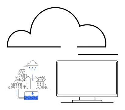Cloud computing concept with eco-friendly houses and data storage visualiza.. Stock Illustration
