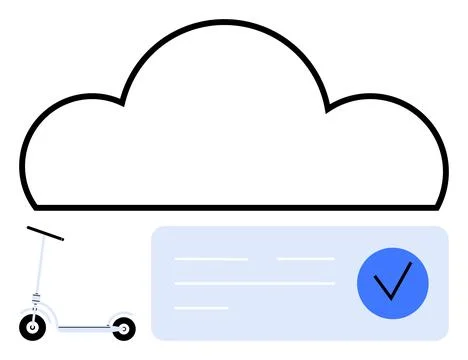 Cloud Computing Concept with Electric Scooter and Check Mark, Symbolizing E.. Stock Illustration