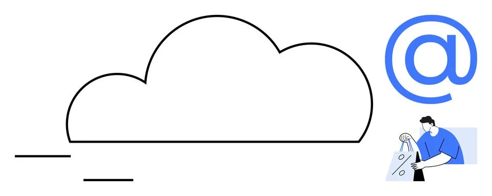 Cloud Computing Concept with Email Symbol and Illustrated Person Accessing Da Stock Illustration