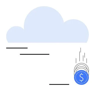 Cloud computing concept with falling blue coins symbolizing digital currency イラスト素材