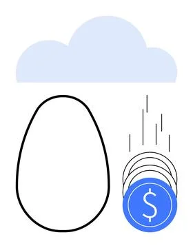 Cloud computing concept with falling coins representing financial savings and Stockillustratie