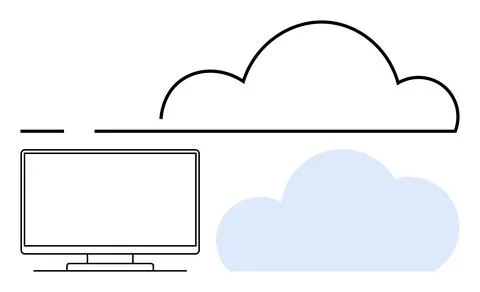 Cloud Computing Concept Featuring Desktop Monitor, Large Outline Cloud, and.. 스톡 일러스트