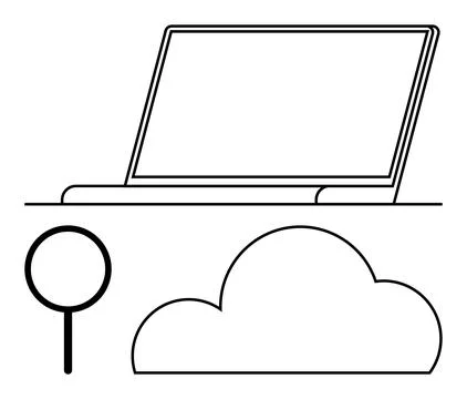 Cloud Computing Concept Featuring Laptop with Magnifying Glass and Cloud Ou.. Stock Illustration