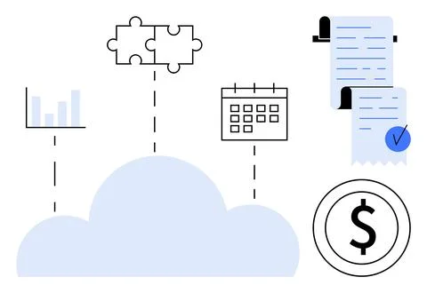 Cloud Computing Concept with Finance and Data Management Icons Illustrazione stock