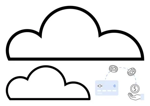 Cloud computing concept with finance icons indicating money flow, digital t.. Stock Illustration