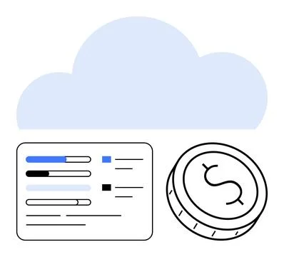 Cloud Computing Concept with Financial Analytics and Dollar Coin Motif Stock Illustration
