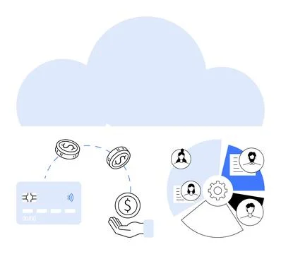 Cloud Computing Concept with Financial Transaction and Data Analytics Integ.. 스톡 일러스트