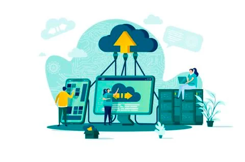 Cloud computing concept in flat style. Stock Illustration