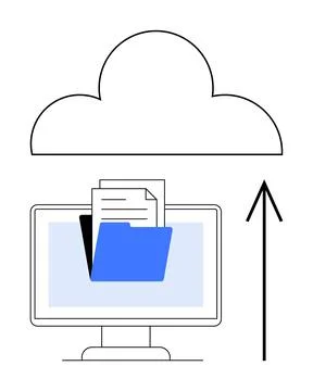 Cloud Computing Concept with Folder and Documents Uploading from Computer S.. 스톡 일러스트