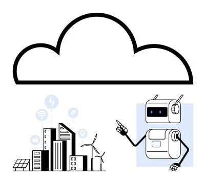 Cloud Computing Concept with Futuristic City and Robot Highlighting Smart T.. Stock Illustration