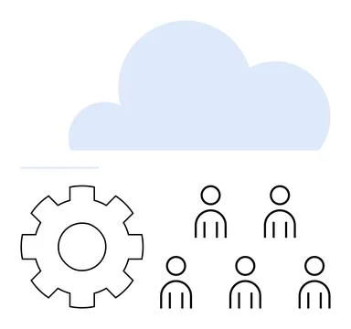 Cloud Computing Concept with Gear and People Representing Teamwork and イラスト素材