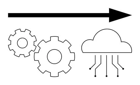 Cloud Computing Concept with Gears and Data Flow Indicated by a Directional.. Stock Illustration