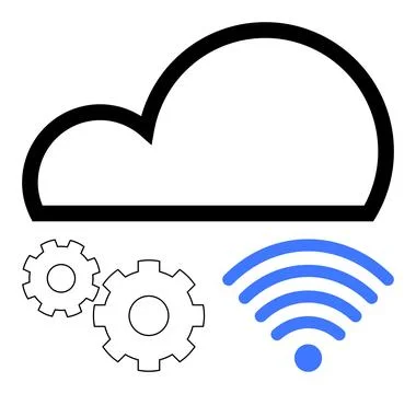 Cloud computing concept with gears and wireless signal showcasing technolog.. イラスト素材