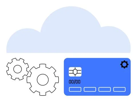 Cloud Computing Concept with Gears and Credit Card for Data Processing and .. イラスト素材