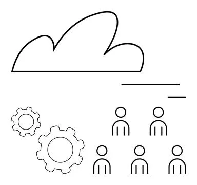 Cloud Computing Concept with Gears and People Representing Teamwork and Int.. Stock Illustration