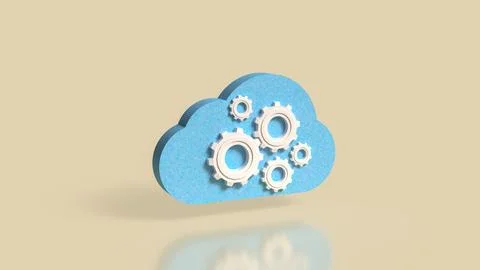 Cloud Computing Concept with Gears and Technology Automation 3d render 库存插图