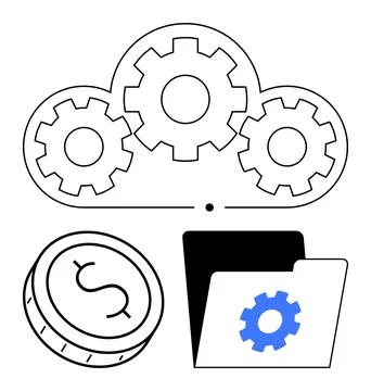 Cloud Computing Concept with Gears, Coin, and Folder for Technology and Fin.. Stock Illustration