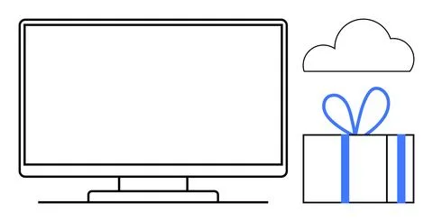 Cloud Computing Concept with Gift Symbol and Computer Monitor Stock Illustration