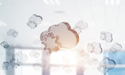 Cloud computing concept with glass symbol shown in air. Mixed me Foto stock