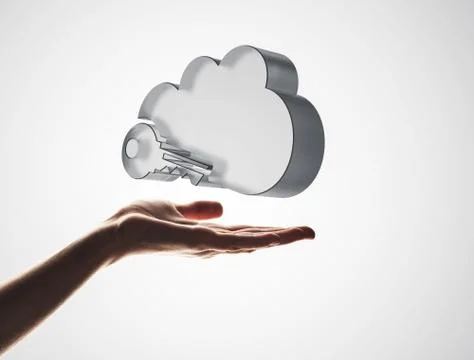 Cloud computing concept with glass symbol shown in hand 스톡 사진