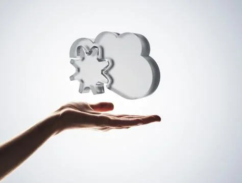 Cloud computing concept with glass symbol shown in hand 스톡 사진