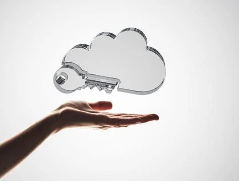 Cloud computing concept with glass symbol shown in hand Stock Photos