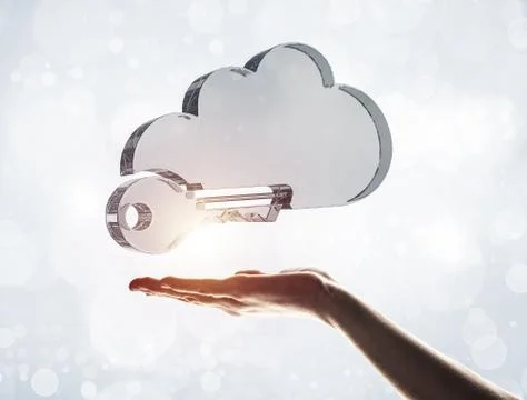 Cloud computing concept with glass symbol shown in hand 스톡 사진
