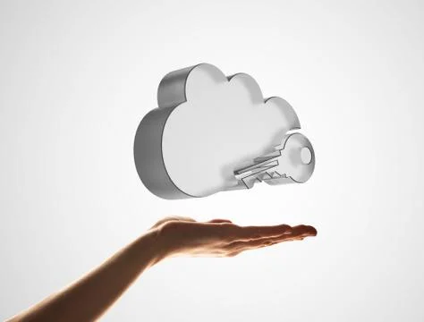 Cloud computing concept with glass symbol shown in hand Stock Photos