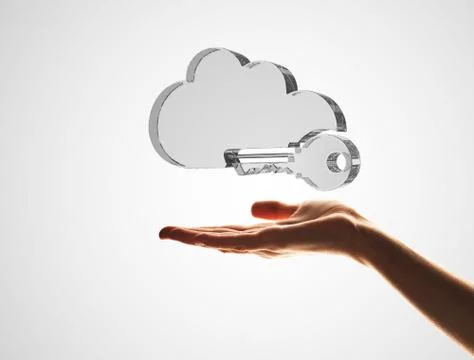 Cloud computing concept with glass symbol shown in hand Stock Photos