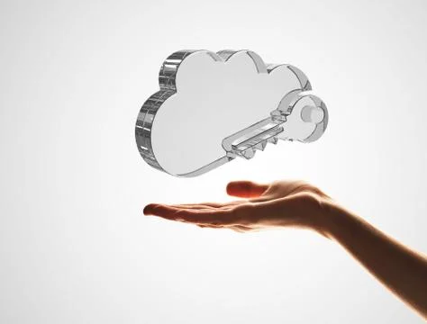 Cloud computing concept with glass symbol shown in hand Foto stock