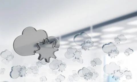 Cloud computing concept with glass symbol shown in air. Mixed media 스톡 사진