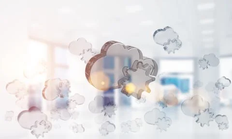 Cloud computing concept with glass symbol shown in air. Mixed media 写真素材