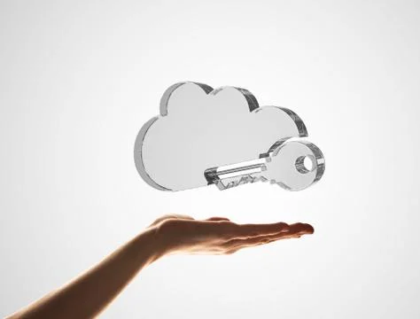 Cloud computing concept with glass symbol shown in hand Stock Photos