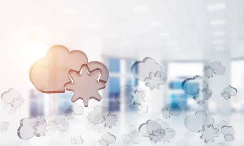 Cloud computing concept with glass symbol shown in air. Mixed media 스톡 사진