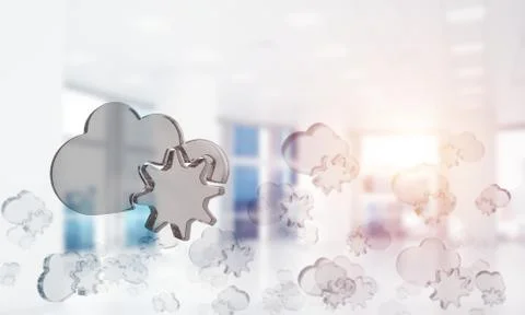 Cloud computing concept with glass symbol shown in air. Mixed media 写真素材