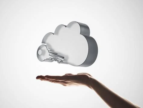 Cloud computing concept with glass symbol shown in hand Stock Photos