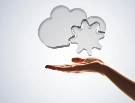 Cloud computing concept with glass symbol shown in hand 스톡 사진