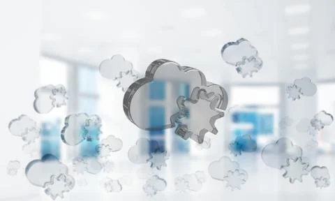 Cloud computing concept with glass symbol shown in air. Mixed media 스톡 사진