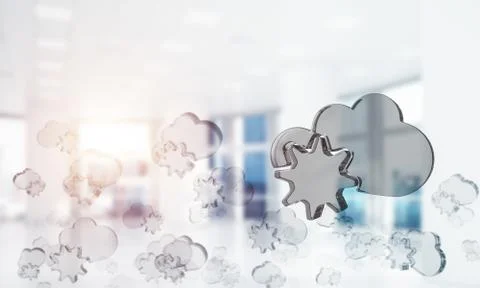 Cloud computing concept with glass symbol shown in air. Mixed media Stock Photos