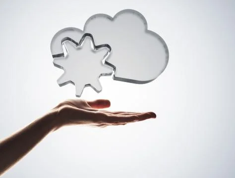 Cloud computing concept with glass symbol shown in hand 스톡 사진
